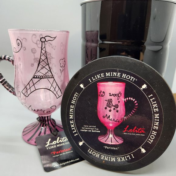 Lolita - Coffee Mug Glass - Parisian - Hand Painted - 9 oz - New in Box - Picture 1 of 4